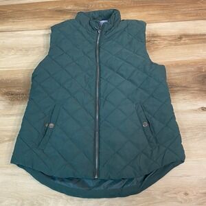 Laura Scott Quilted Puffer Vest Women's Medium Green Zip Front Sleeveless